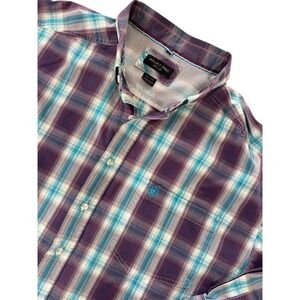 Ariat Pro Series Men 3XL Purple Teal Plaid Long Sleeve Button Down Western FLAWS
